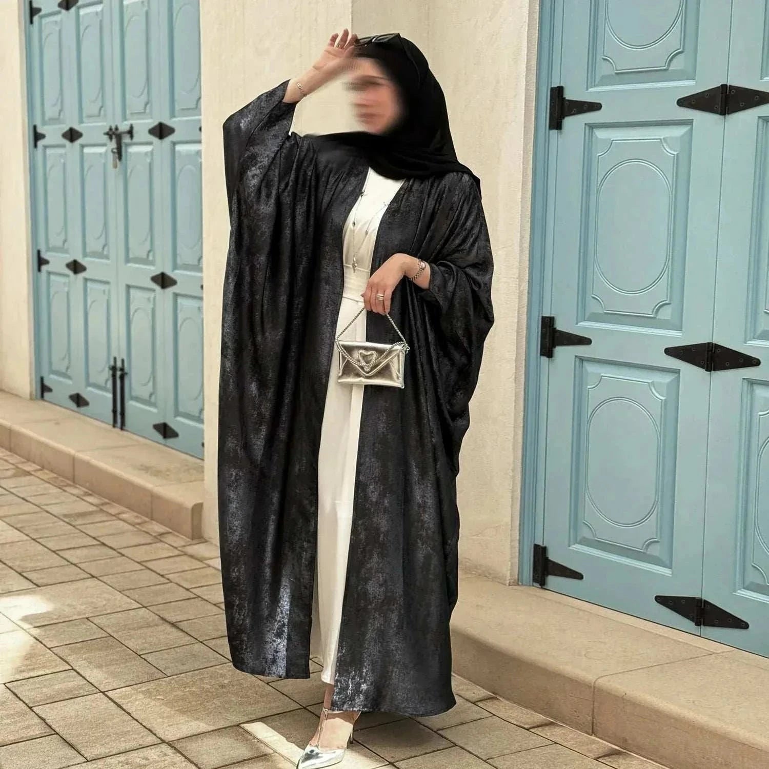 Elegant Open Front Abaya – Diamond Accent Modest Abaya -  Green  W/O Scarf / S -  Abaya Vida