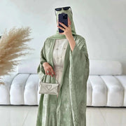 Elegant Open Front Abaya – Diamond Accent Modest Abaya -  Green  W/O Scarf / S -  Abaya Vida