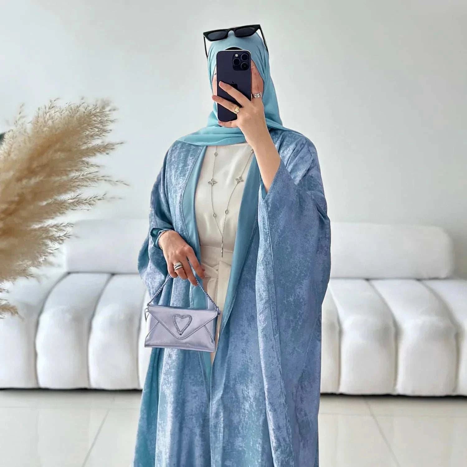 Elegant Open Front Abaya – Diamond Accent Modest Abaya -  Green  W/O Scarf / S -  Abaya Vida