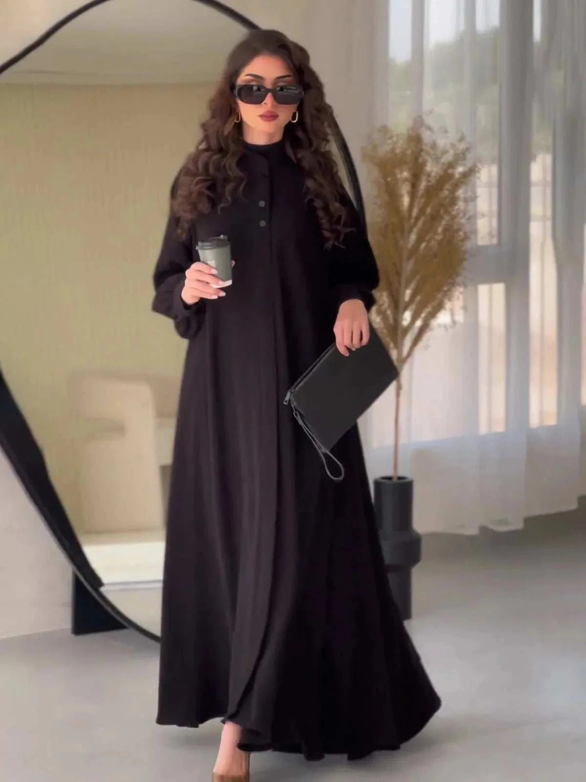 Elegant Streetwear Kaftan Abaya – Turtleneck Closed Abaya Black -  S -  Abaya Vida