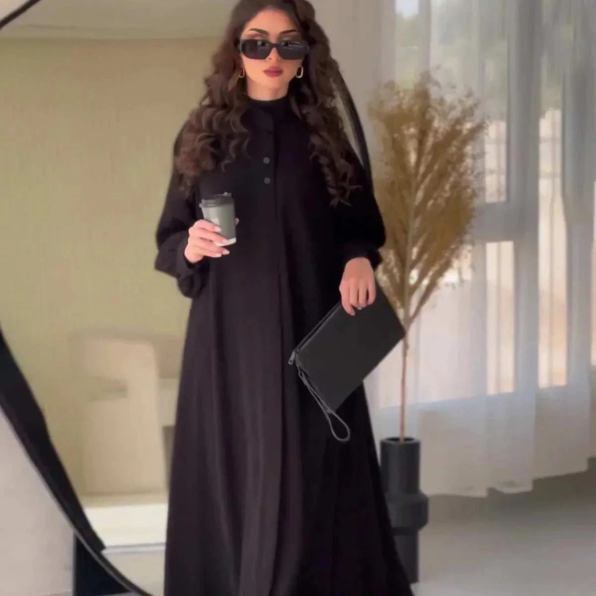 Elegant Streetwear Kaftan Abaya – Turtleneck Closed Abaya Black -  S -  Abaya Vida
