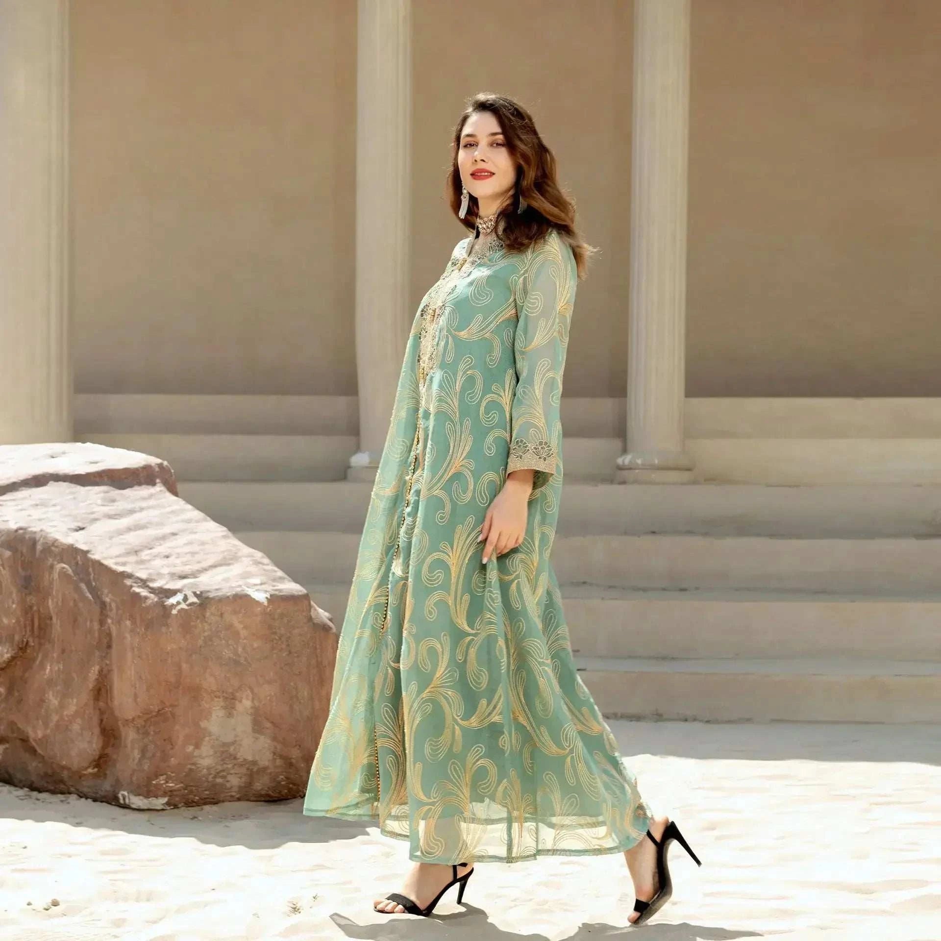 Elegant Wedding Kaftan Abaya – Luxury Bridal Modest Dress -  Green / S -  Abaya Vida