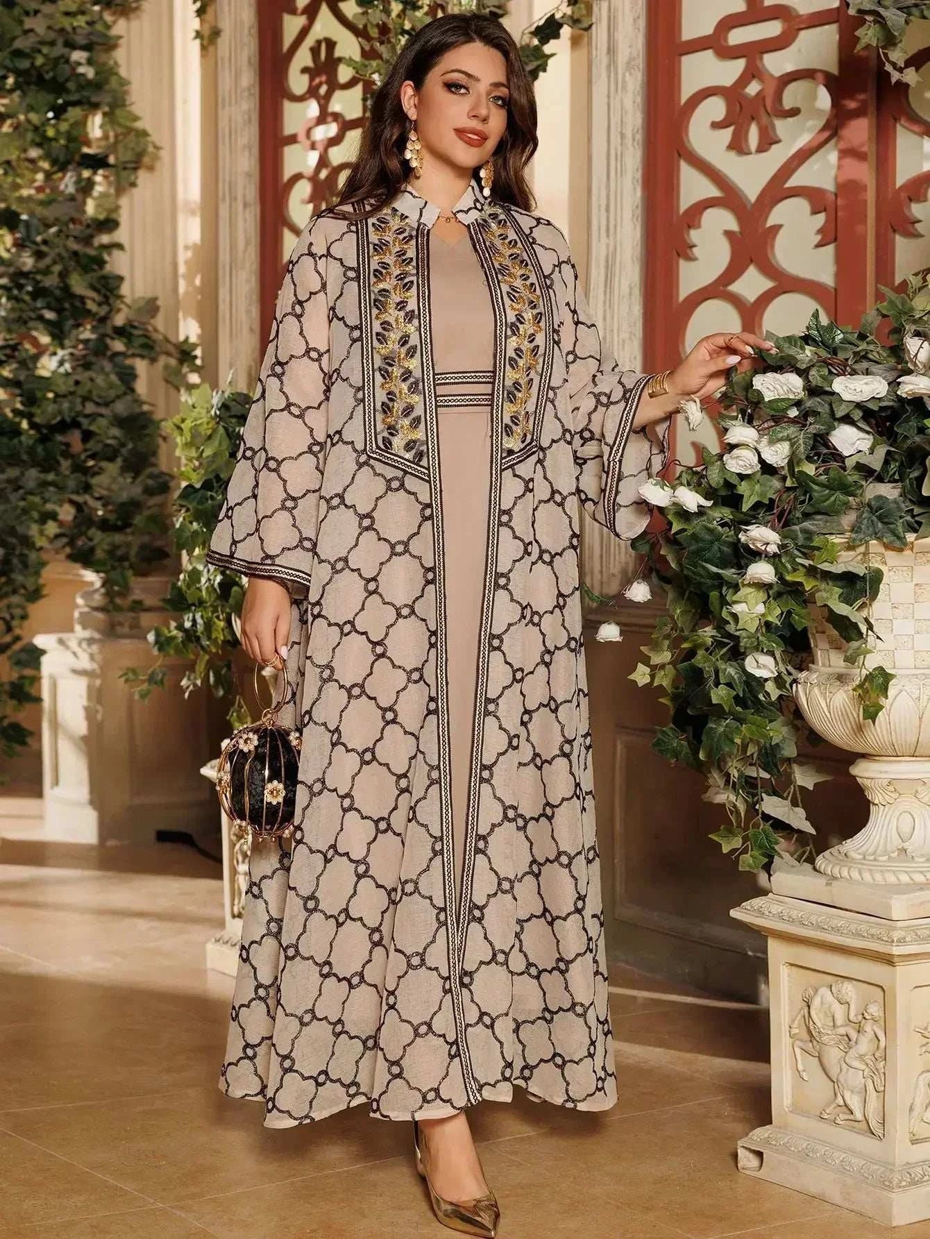Embroidered Eid Abaya Set – Elegant 2 Piece Party Wear -  Black / S -  Abaya Vida