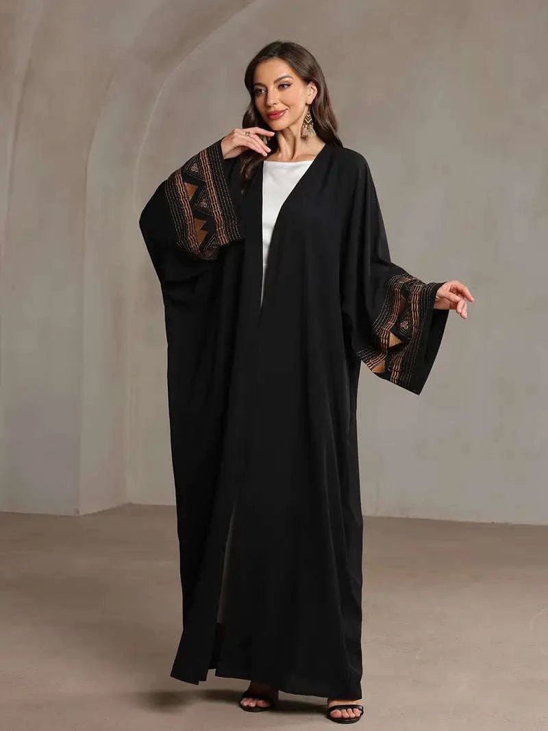 Embroidered Moroccan Kaftan – Traditional Eid Kaftan Abaya -  Black -  Abaya Vida