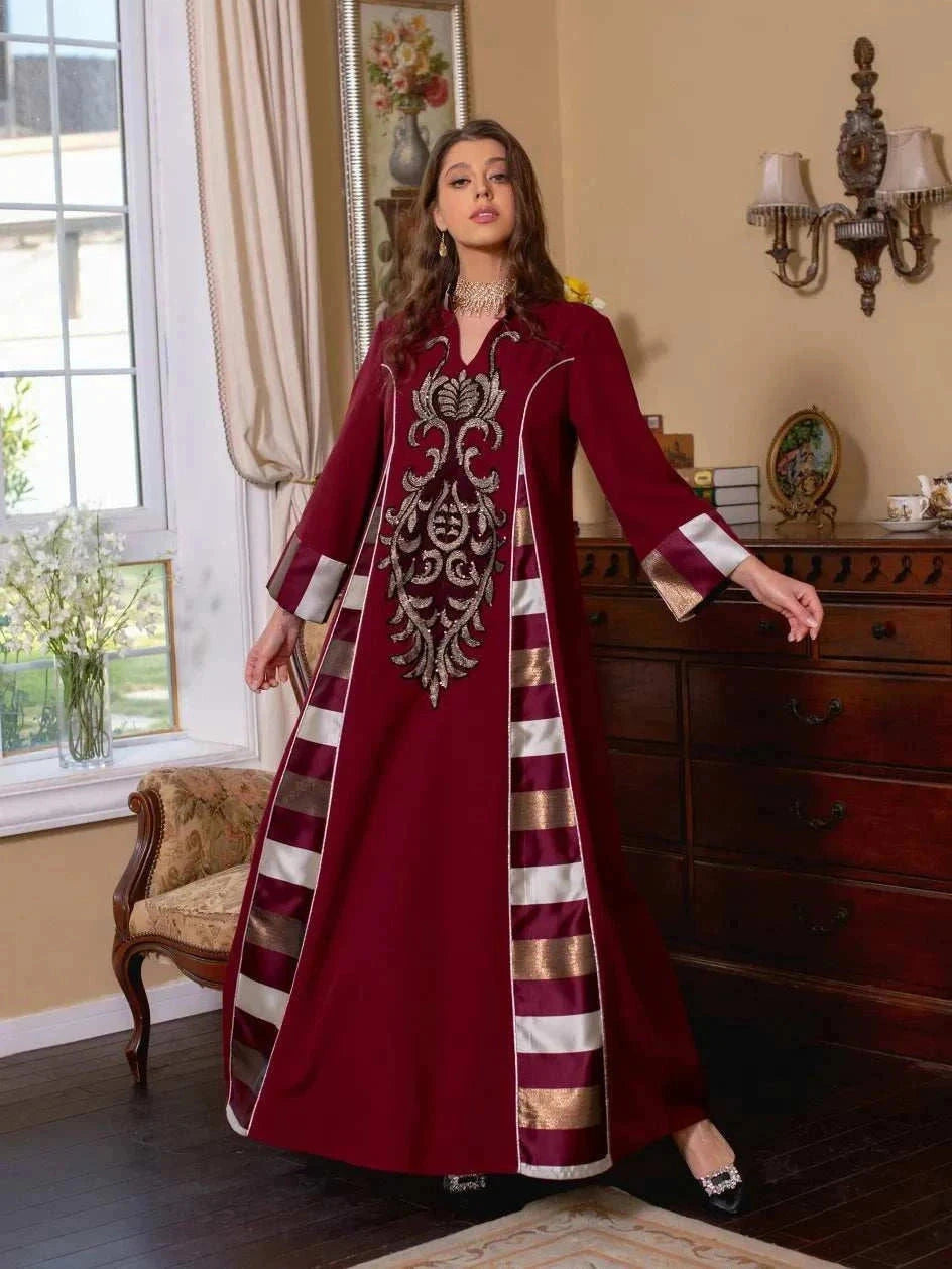 Embroidered Stripe Abaya – Elegant Closed Modest Occasion Wear -  Black / S -  Abaya Vida