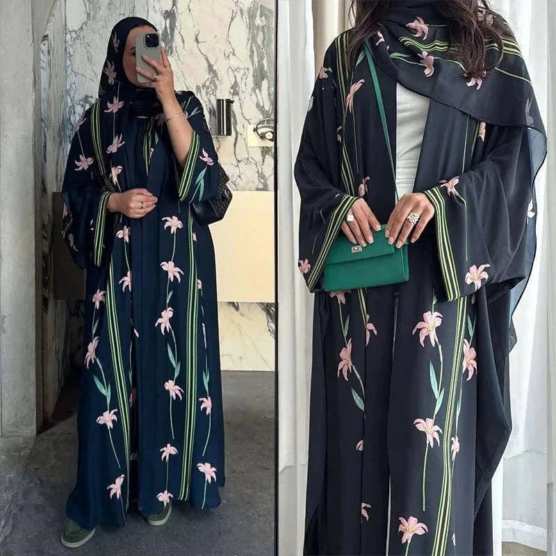 Embroidered Two-Piece Cardigan Abaya with Hijab – Button Closure -  Default Title -  Abaya Vida