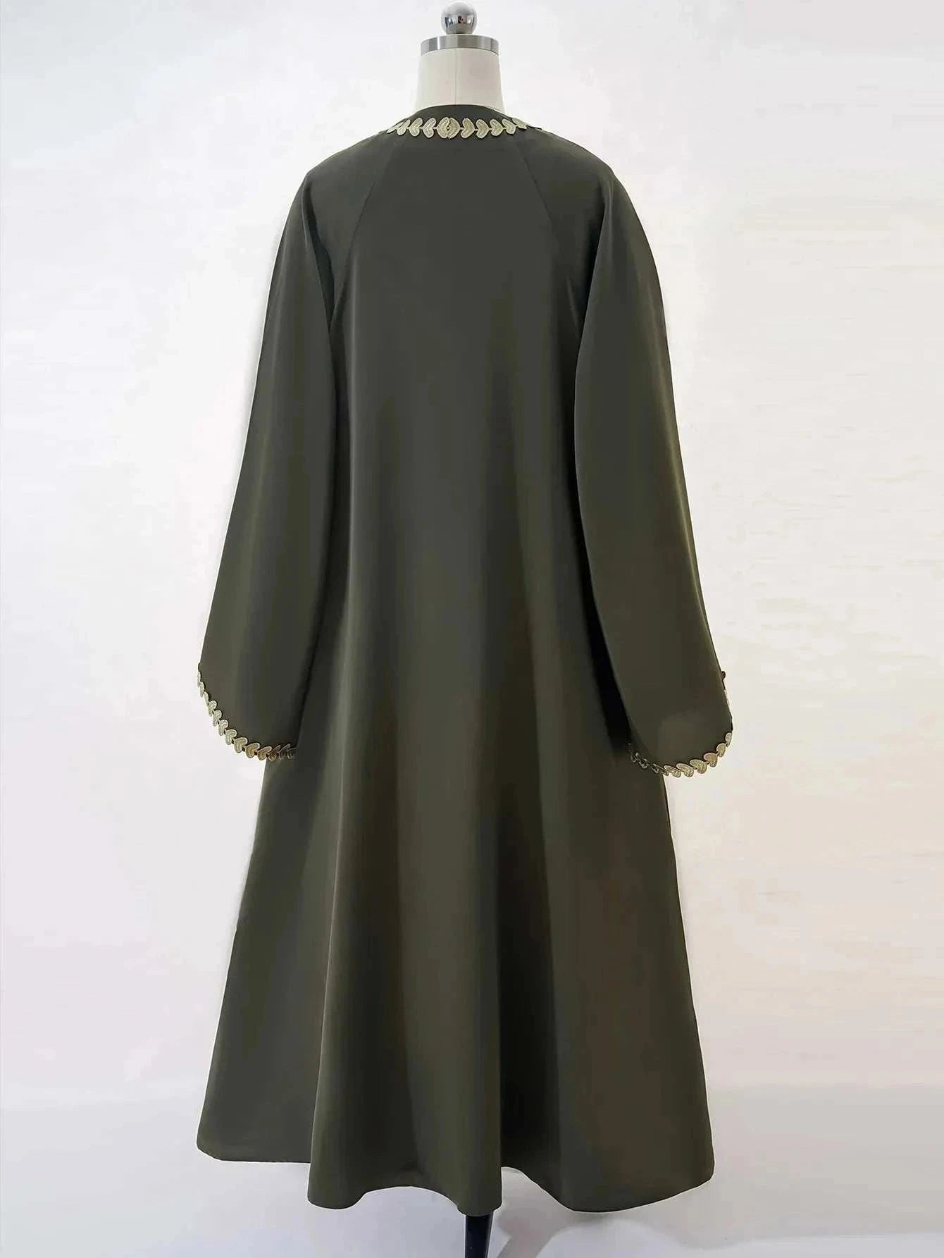 Emerald Gold Edge Abaya – Waist Tie Open Front Luxury Abaya -  Black / M -  Abaya Vida