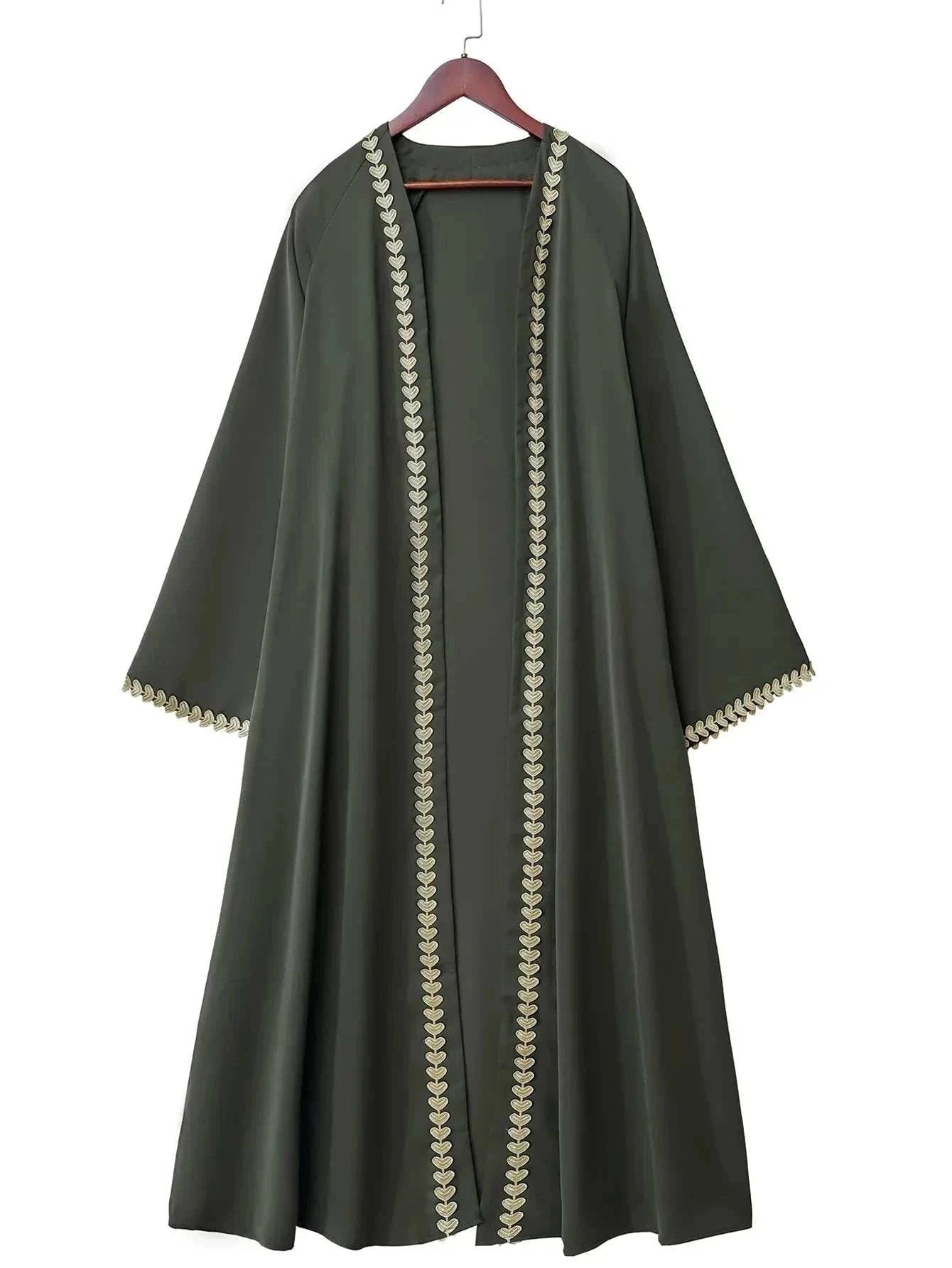 Emerald Gold Edge Abaya – Waist Tie Open Front Luxury Abaya -  Black / M -  Abaya Vida
