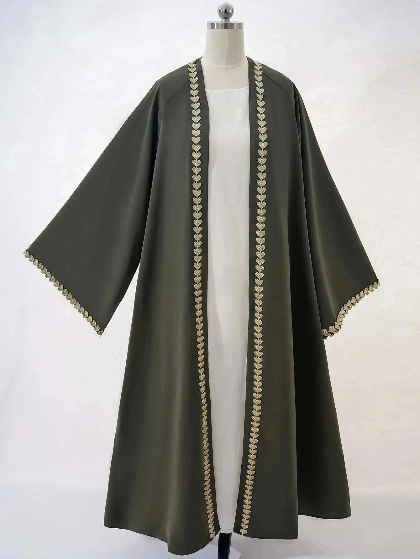 Emerald Gold Edge Abaya – Waist Tie Open Front Luxury Abaya -  Black / M -  Abaya Vida