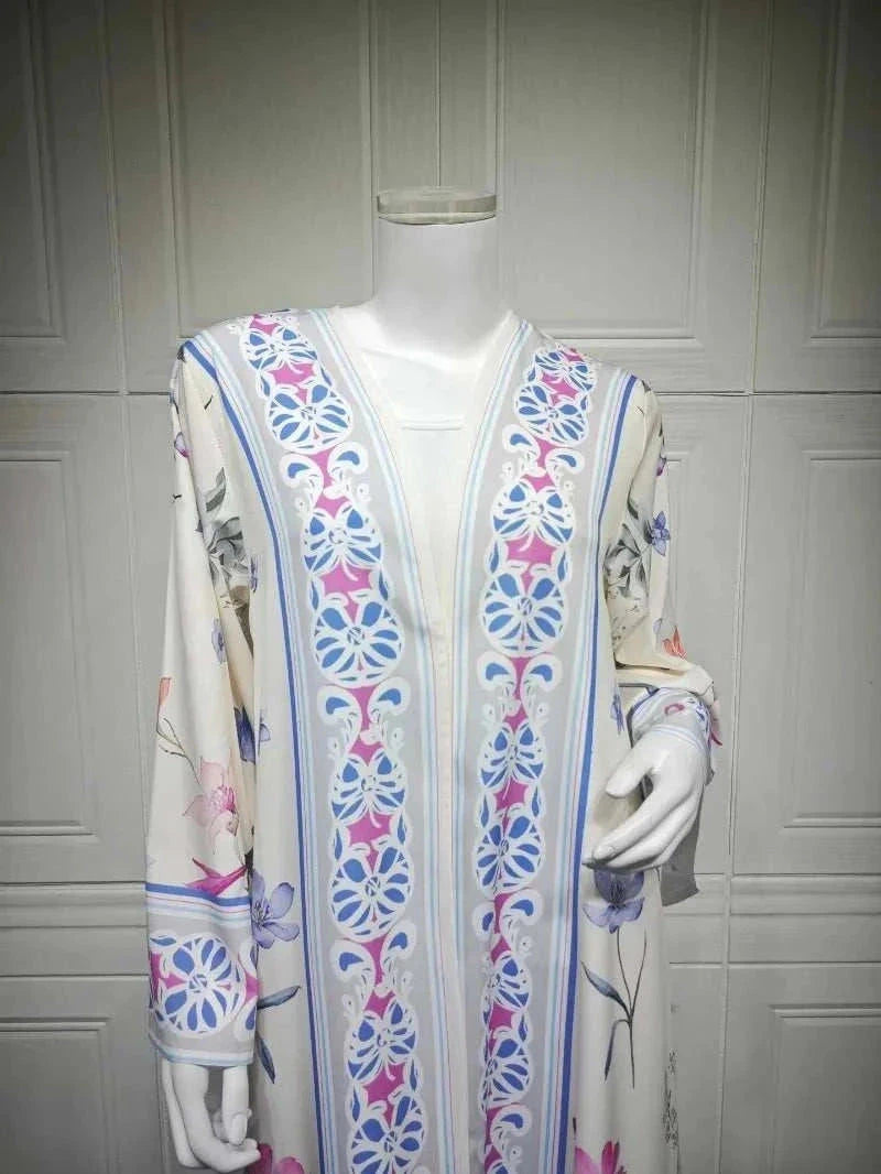 Floral Elegance Abaya – Open Floral Embroidered Maxi Abaya -  Blue / S -  Abaya Vida
