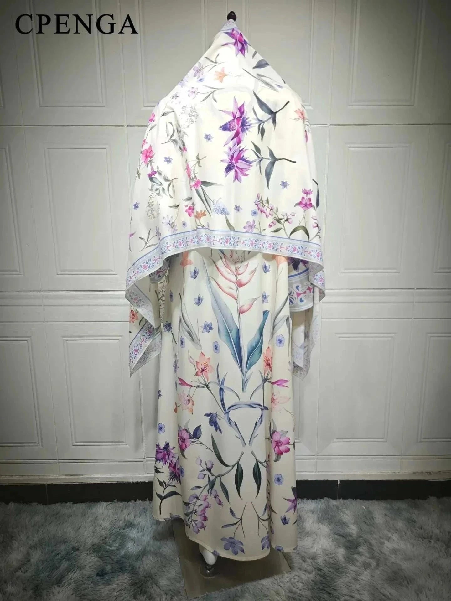 Floral Elegance Abaya – Open Floral Embroidered Maxi Abaya -  Blue / S -  Abaya Vida