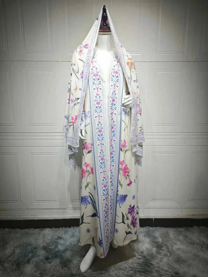 Floral Elegance Abaya – Open Floral Embroidered Maxi Abaya -  Blue / S -  Abaya Vida