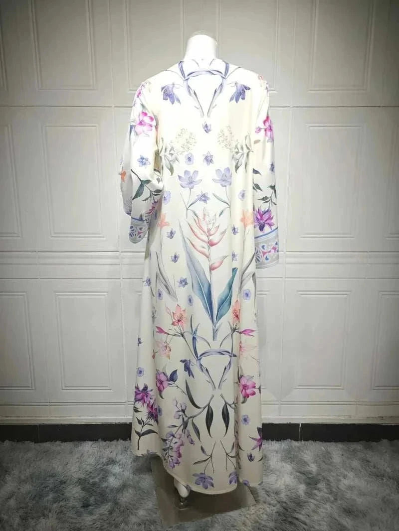 Floral Elegance Abaya – Open Floral Embroidered Maxi Abaya -  Blue / S -  Abaya Vida