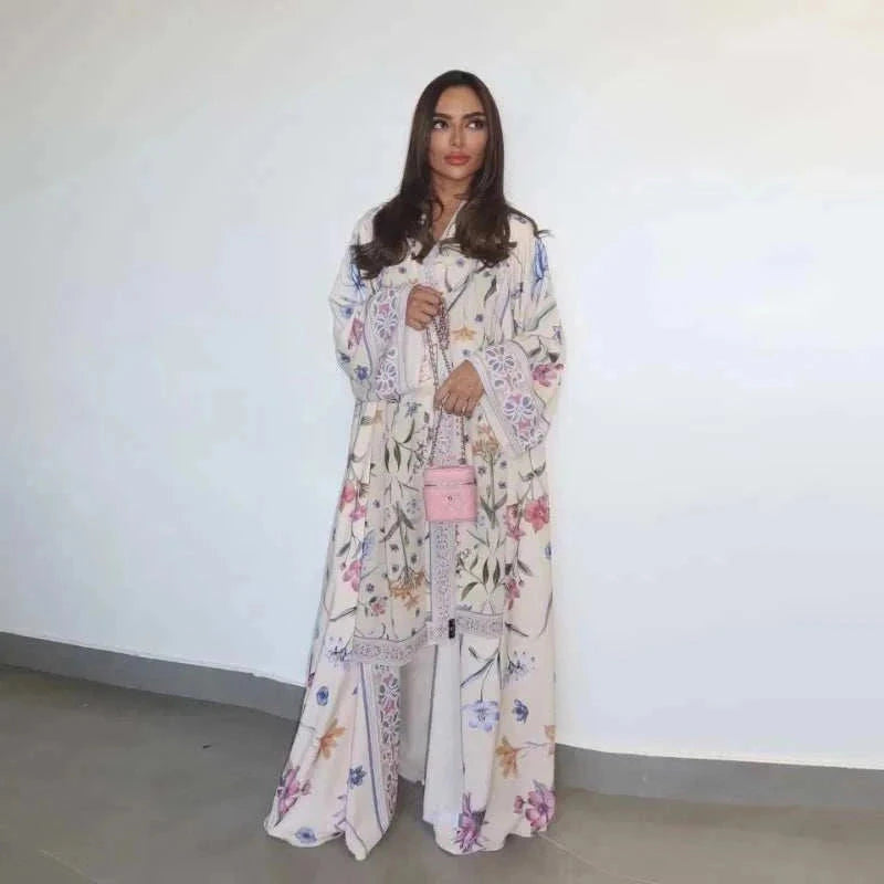 Floral Elegance Abaya – Open Floral Embroidered Maxi Abaya -  Blue / S -  Abaya Vida