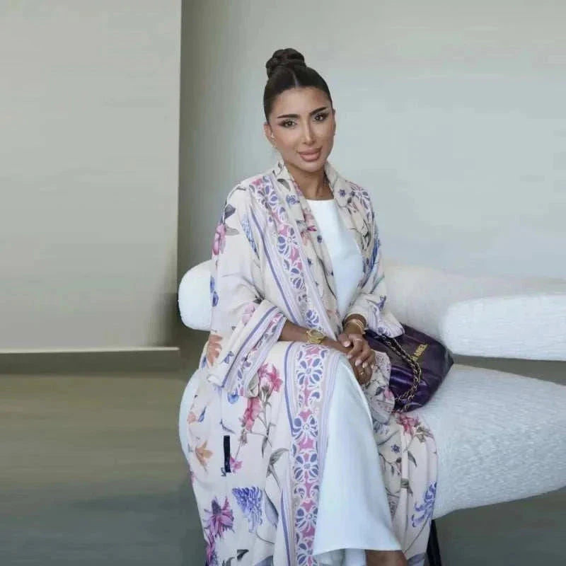 Floral Elegance Abaya – Open Floral Embroidered Maxi Abaya -  Blue / S -  Abaya Vida