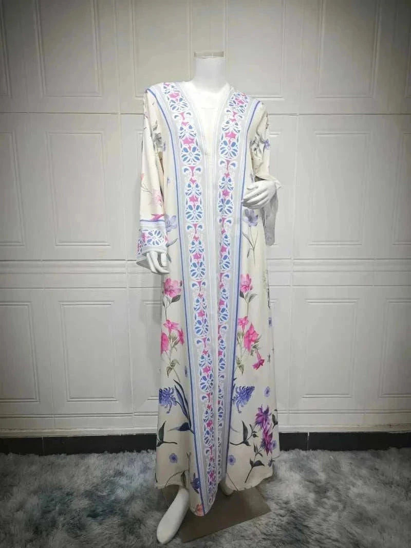 Floral Elegance Abaya – Open Floral Embroidered Maxi Abaya -  Blue / S -  Abaya Vida