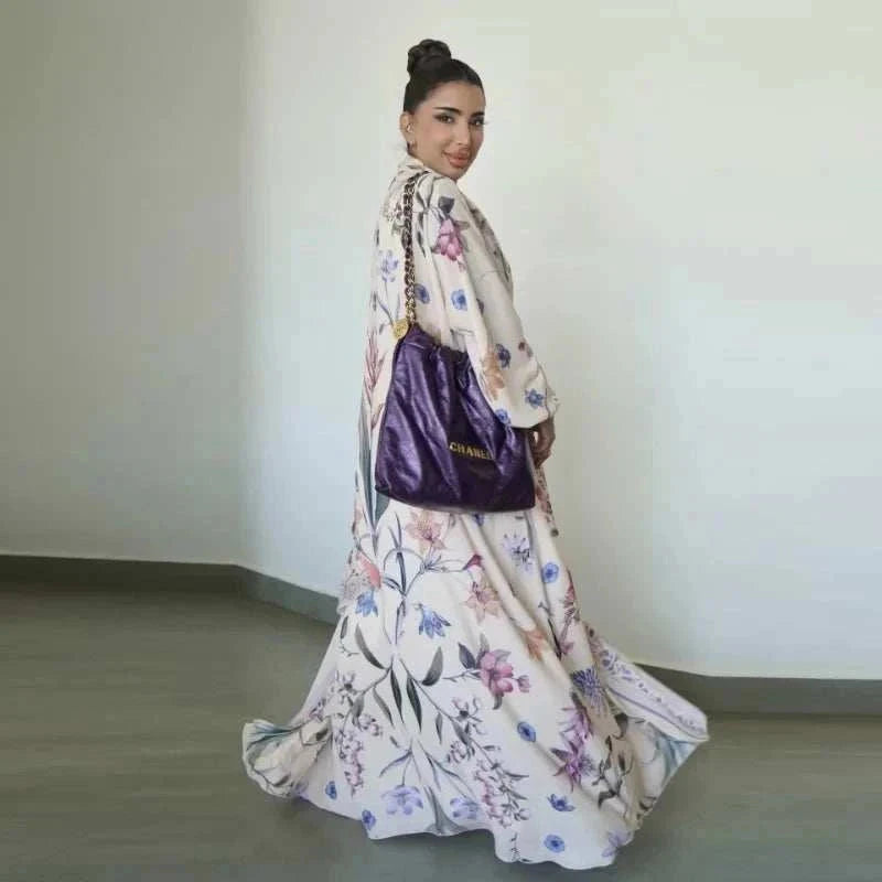 Floral Elegance Abaya – Open Floral Embroidered Maxi Abaya -  Blue / S -  Abaya Vida