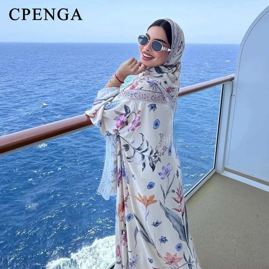 Floral Elegance Abaya – Open Floral Embroidered Maxi Abaya -  Blue / S -  Abaya Vida