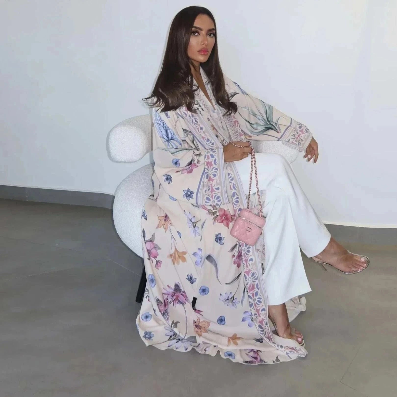 Floral Elegance Abaya – Open Floral Embroidered Maxi Abaya -  Blue / S -  Abaya Vida