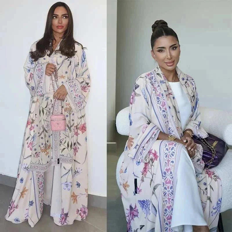 Floral Elegance Abaya – Open Floral Embroidered Maxi Abaya -  Blue / S -  Abaya Vida