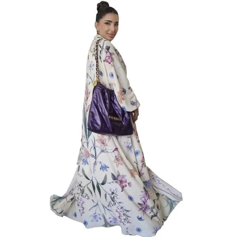 Floral Elegance Abaya – Open Floral Embroidered Maxi Abaya -  Blue / S -  Abaya Vida