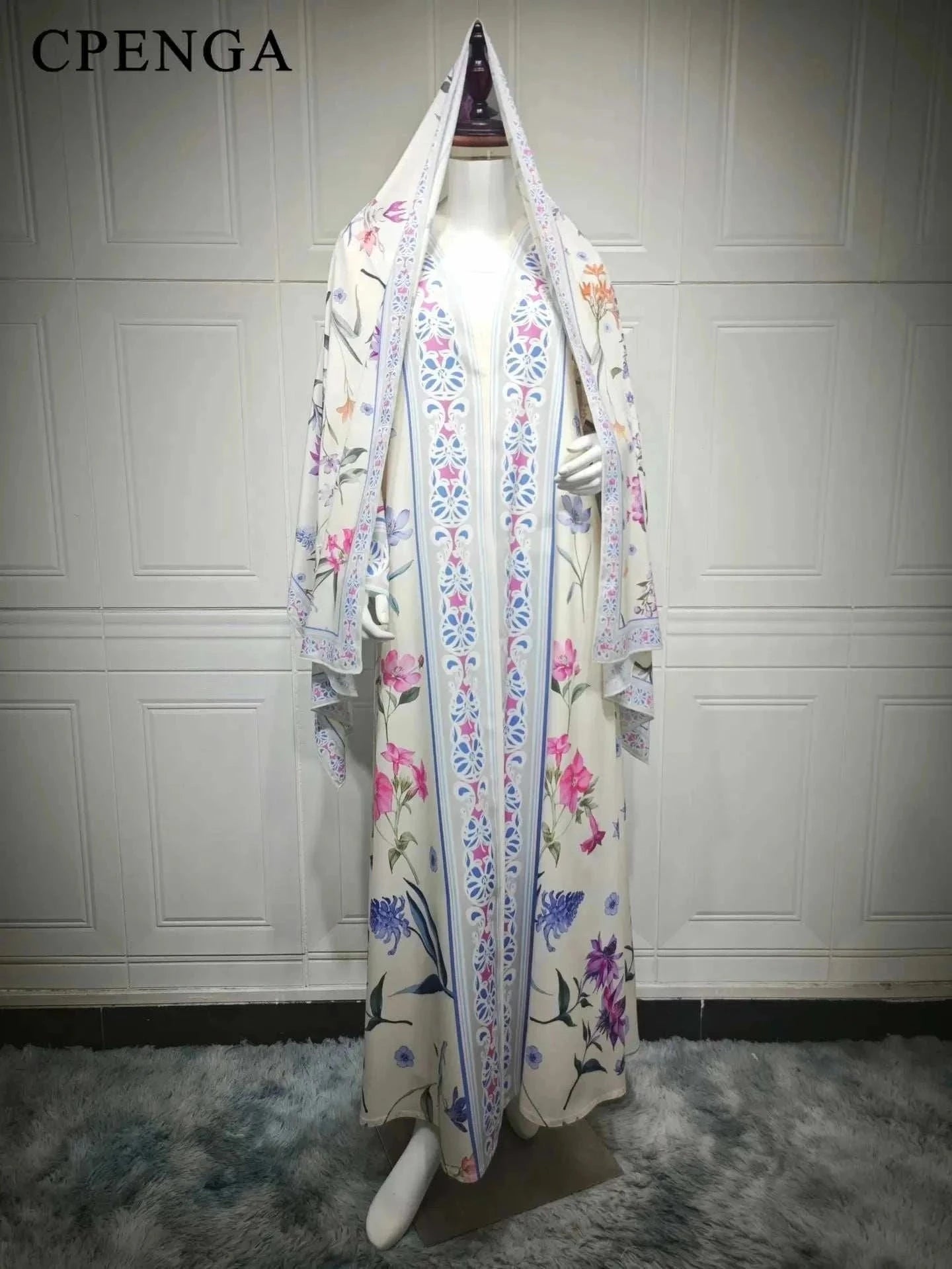 Floral Elegance Abaya – Open Floral Embroidered Maxi Abaya -  Blue / S -  Abaya Vida