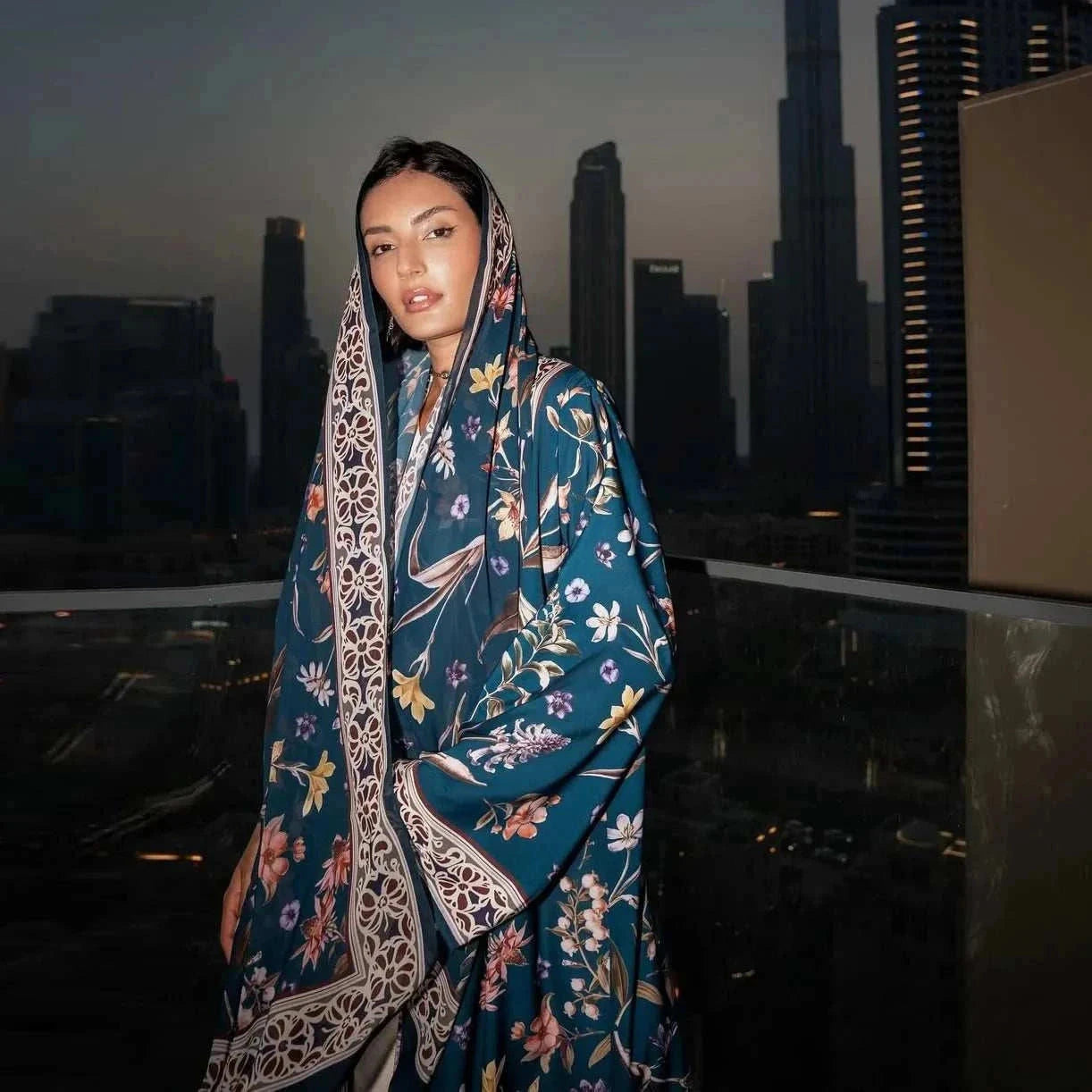 Floral Elegance Abaya – Open Floral Embroidered Maxi Abaya -  Blue / S -  Abaya Vida