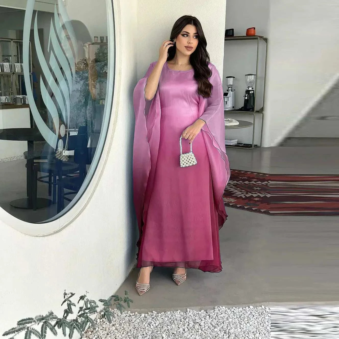 Gradient Satin Abaya Set – Modern Chic Layered Elegance -  Purple / S -  Abaya Vida