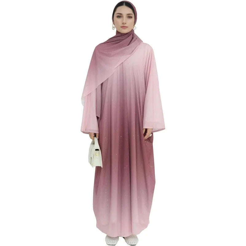 Gradient Sequin Chiffon Abaya Cardigan – Shimmer Open Front Robe with Hijab -  S -  Abaya Vida
