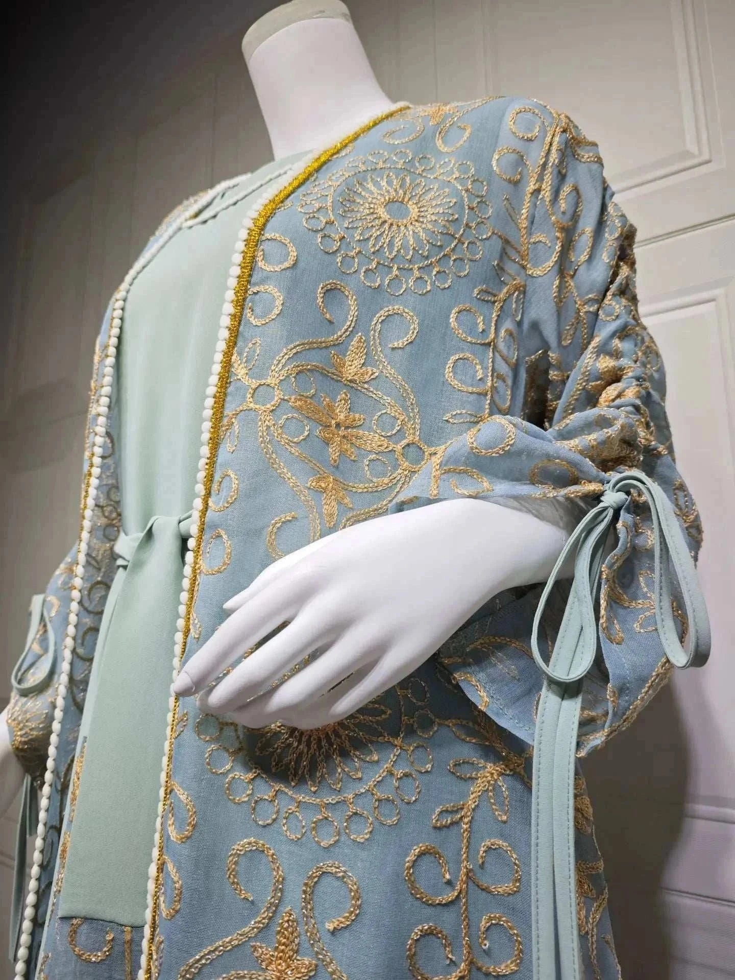 Green Floral Embroidered Abaya – Open Luxury Formal Abaya -  S -  Abaya Vida