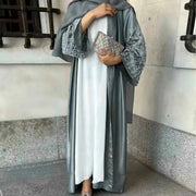 Handmade Beaded Abaya Cardigan – Luxury Satin Open Abaya -  Black with Hijab / XL -  Abaya Vida