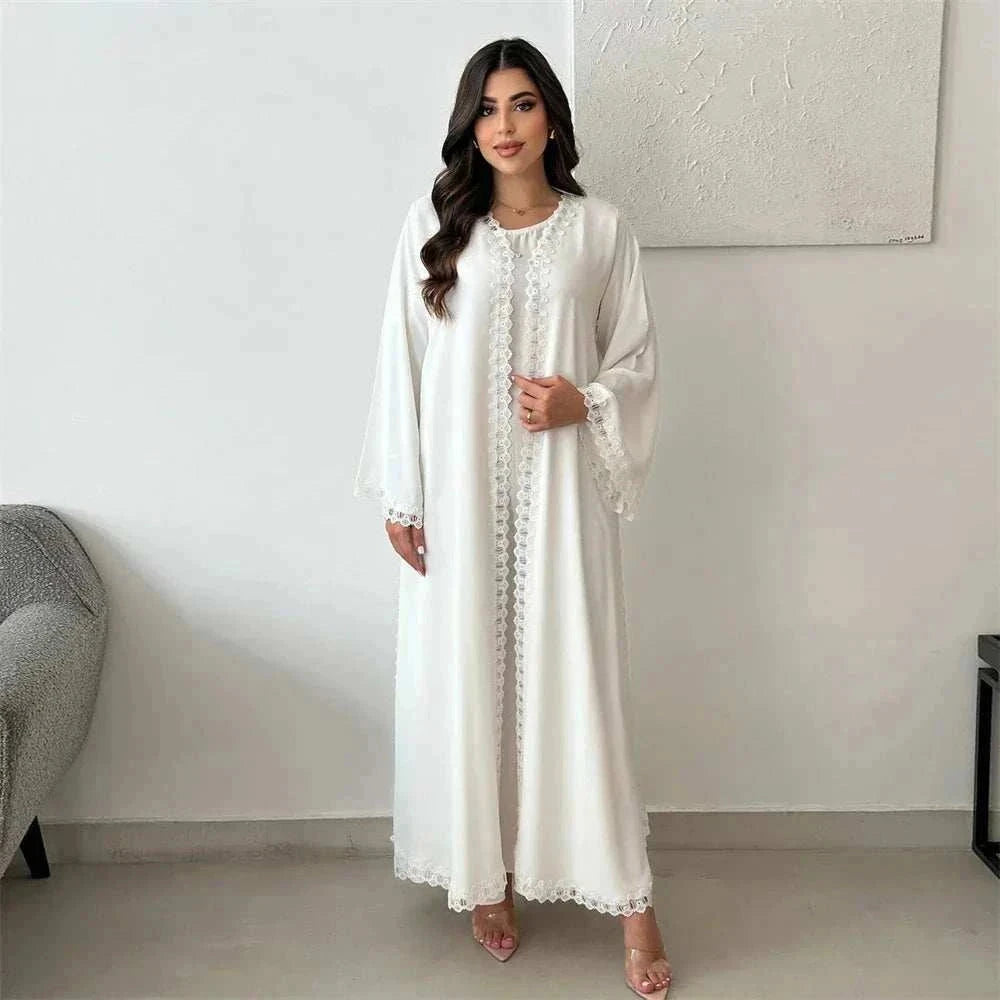 Ivory Lace Abaya – Elegant White Lace Modest Maxi Abaya -  S -  Abaya Vida