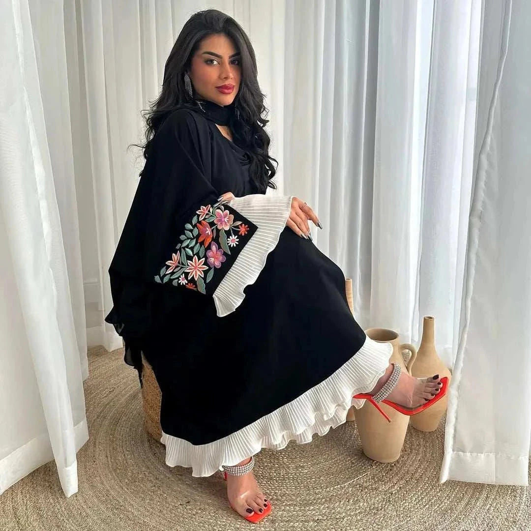 Layali Embroidered Abaya – Flared Sleeve Black Closed Abaya -  Default Title -  Abaya Vida