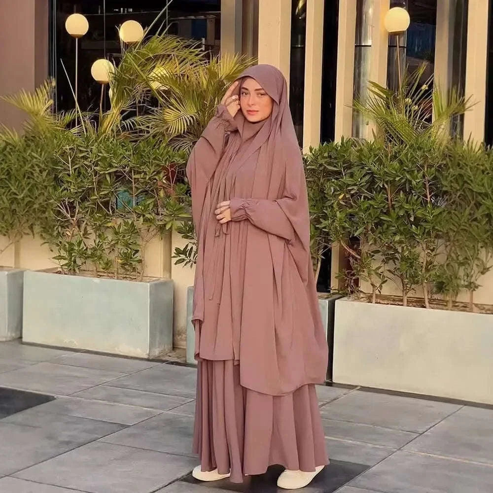 Long Khimar Skirt Prayer Set – Two-Piece Veil & Skirt, Uniform Size -  Brown -  Abaya Vida