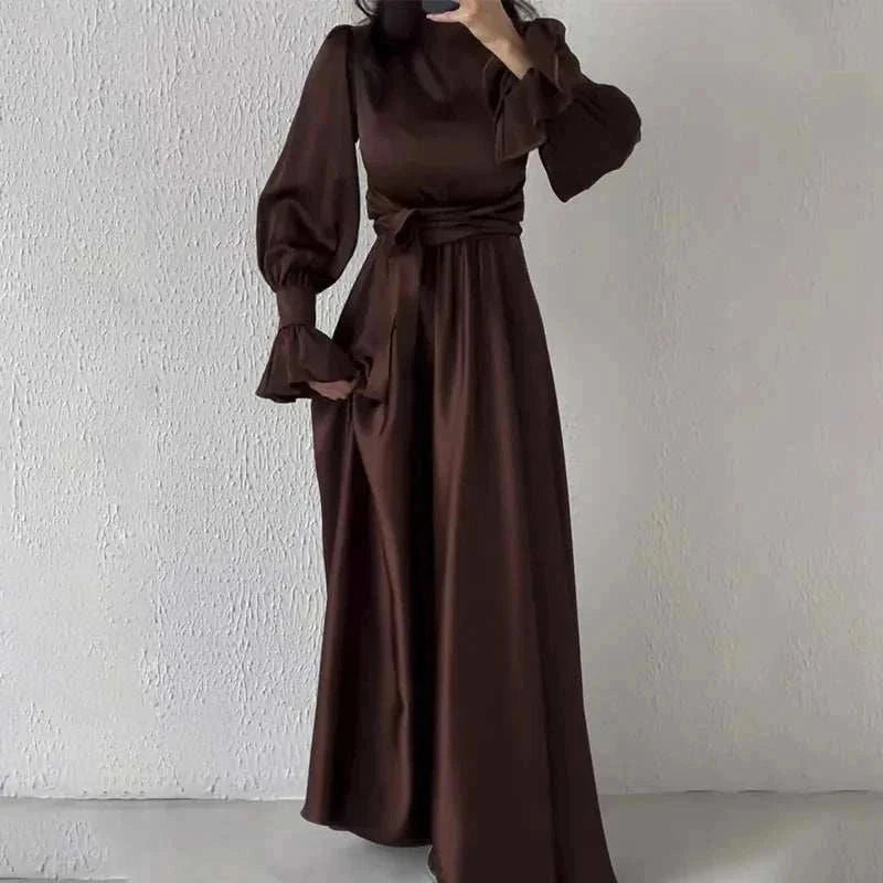Lotus Charm Belted Abaya – A-Line Sash Belt Modest Abaya 8 Colours -  Green / S -  Abaya Vida
