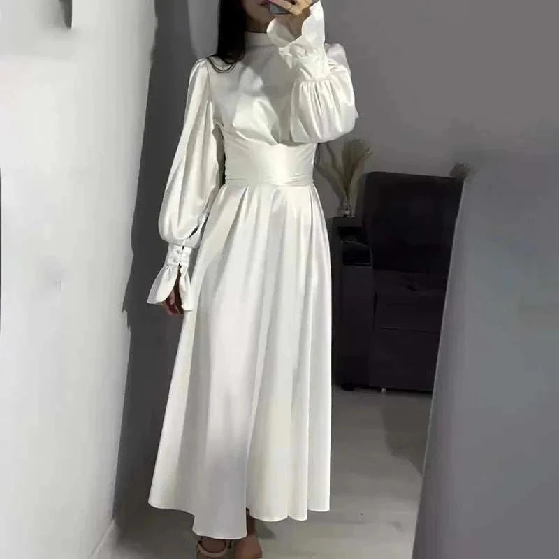 Lotus Charm Belted Abaya – A-Line Sash Belt Modest Abaya 8 Colours -  Green / S -  Abaya Vida