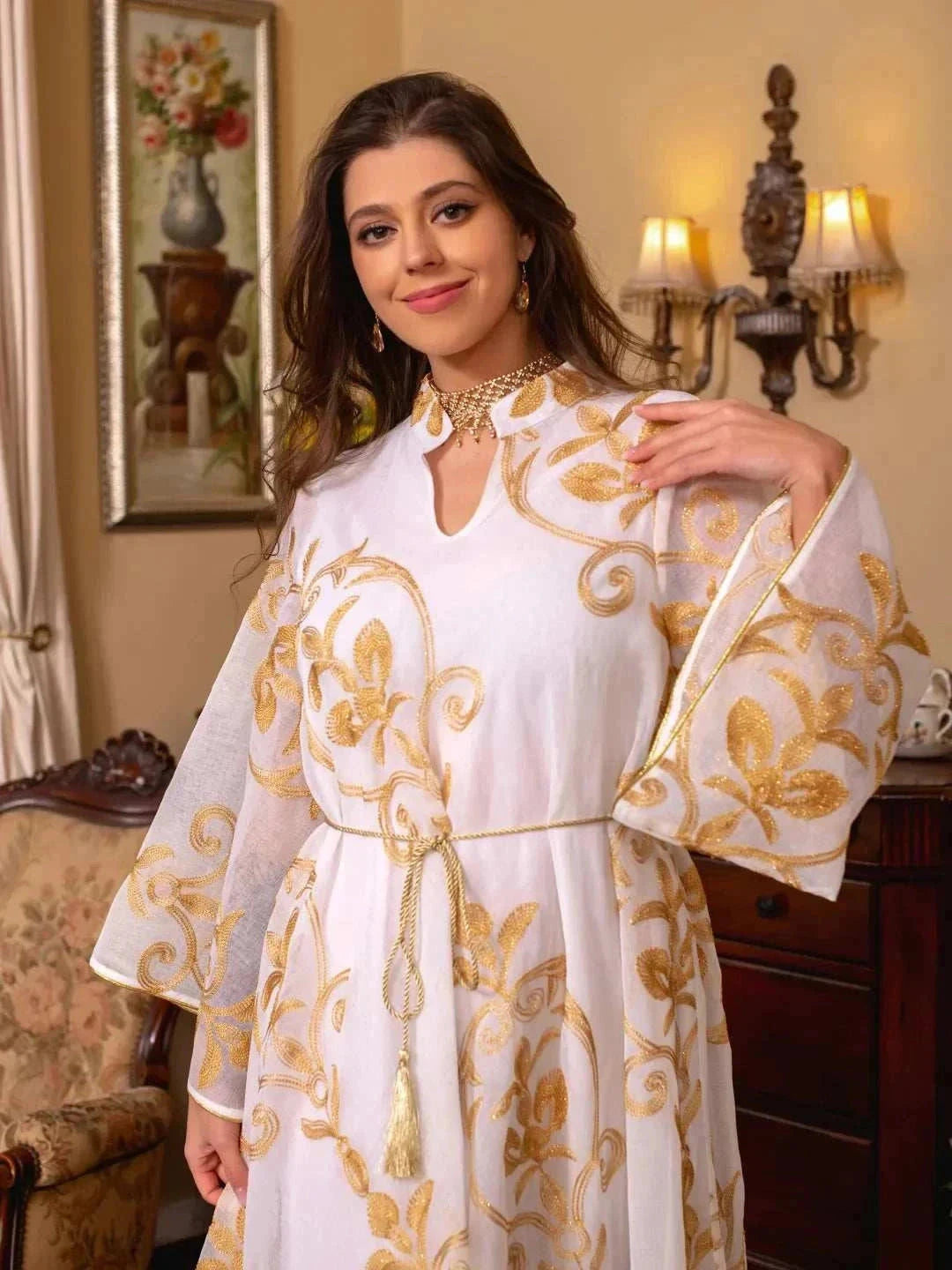 Luxe Embroidered Dubai Abaya – Open Butterfly Formal Abaya -  Green / S -  Abaya Vida