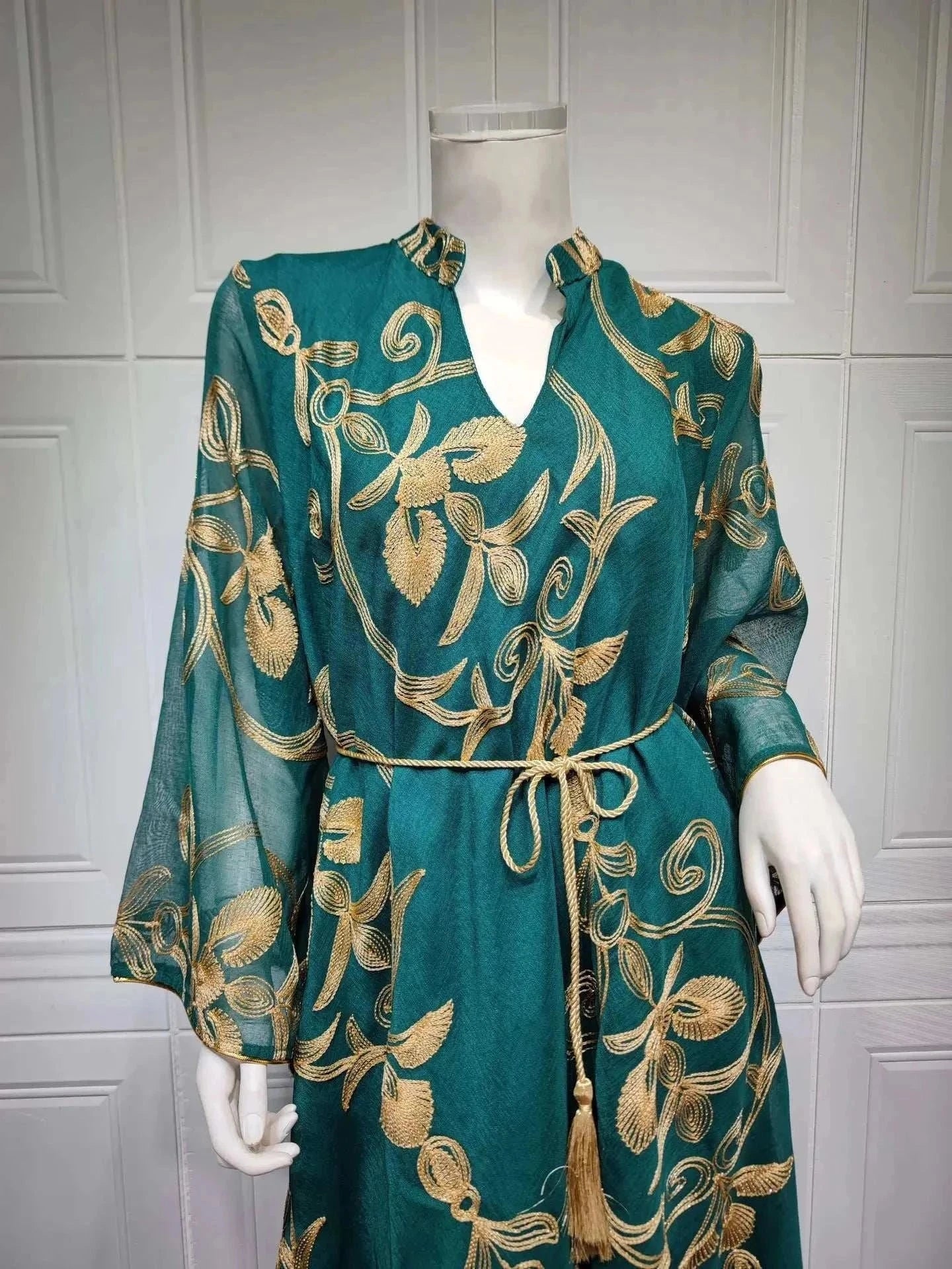 Luxe Embroidered Dubai Abaya – Open Butterfly Formal Abaya -  Green / S -  Abaya Vida