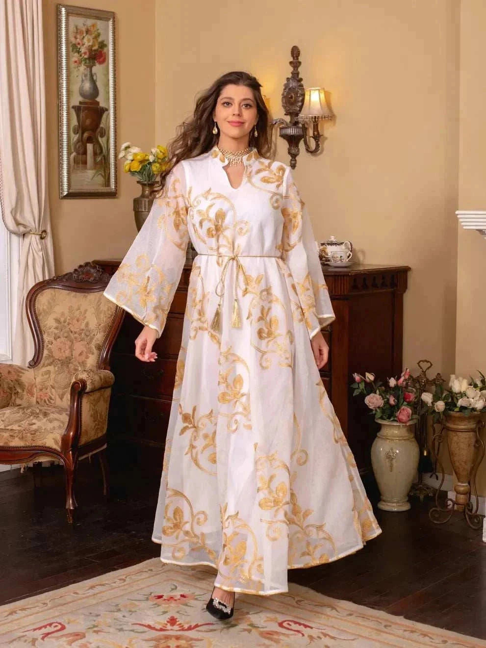 Luxe Embroidered Dubai Abaya – Open Butterfly Formal Abaya -  Green / S -  Abaya Vida