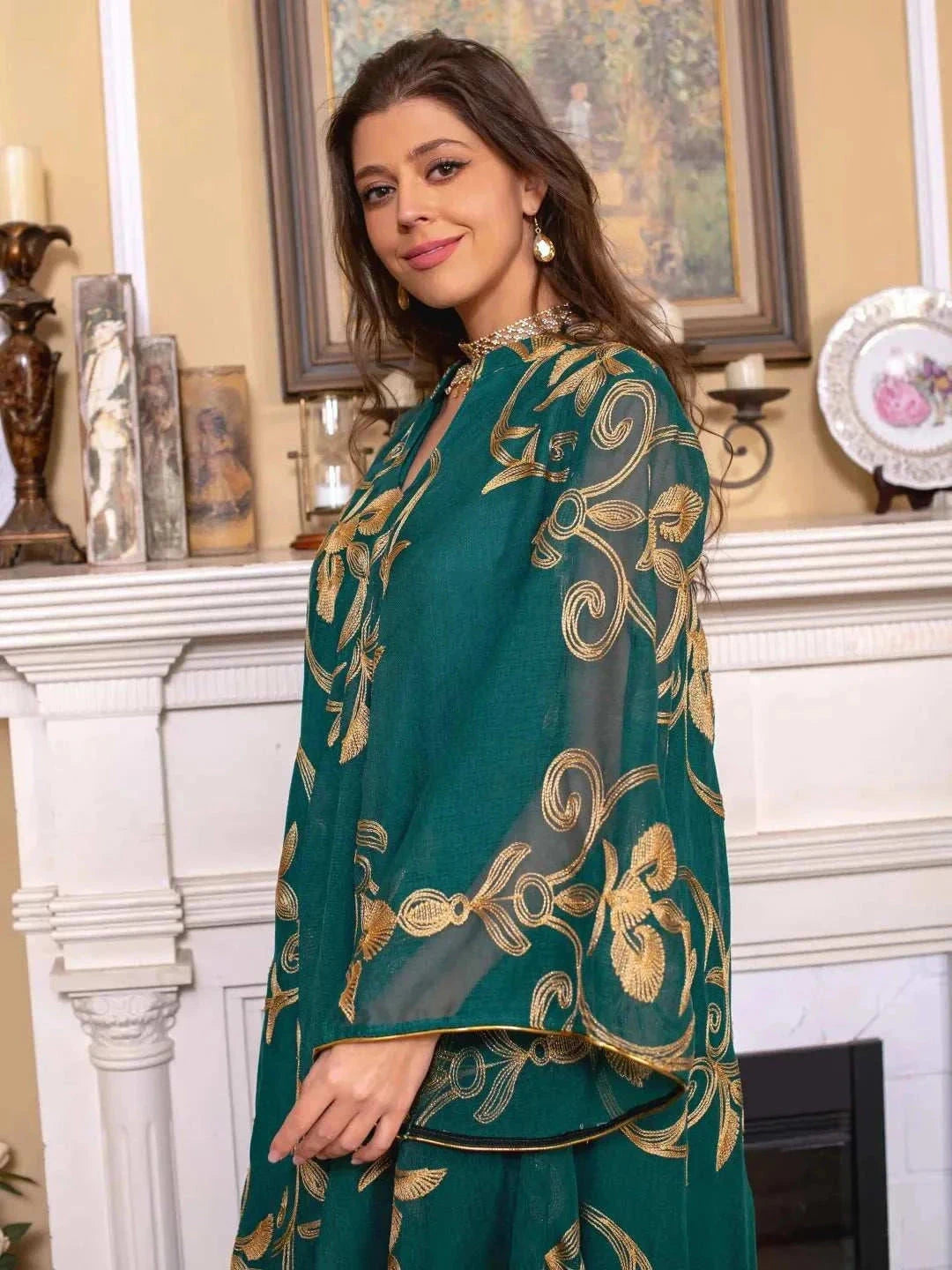 Luxe Embroidered Dubai Abaya – Open Butterfly Formal Abaya -  Green / S -  Abaya Vida