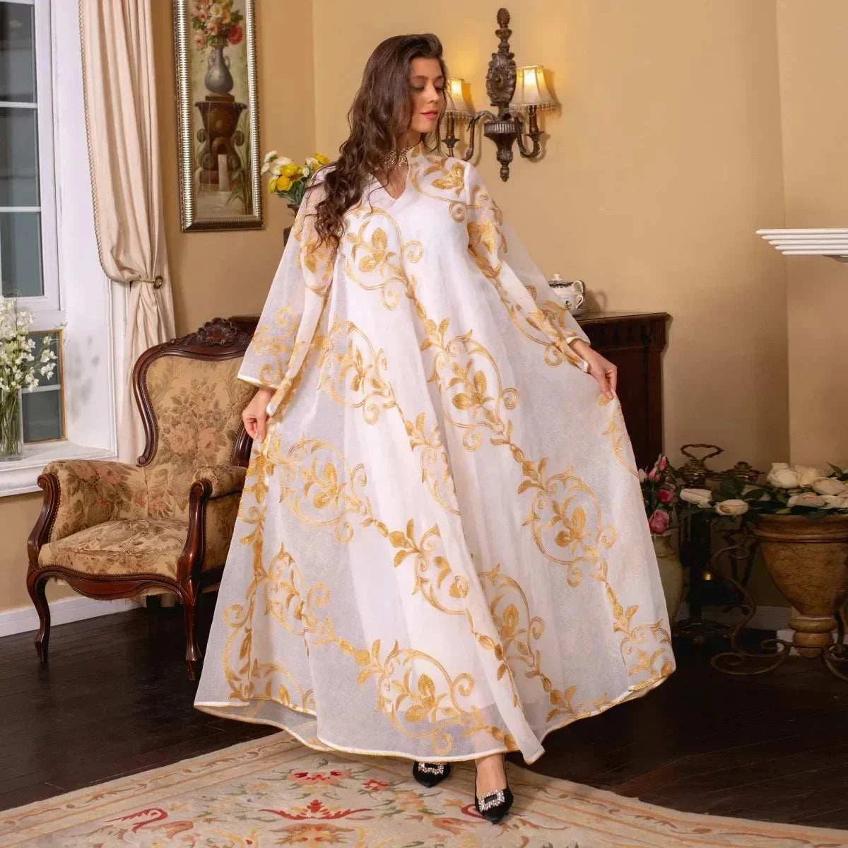 Luxe Embroidered Dubai Abaya – Open Butterfly Formal Abaya -  Green / S -  Abaya Vida