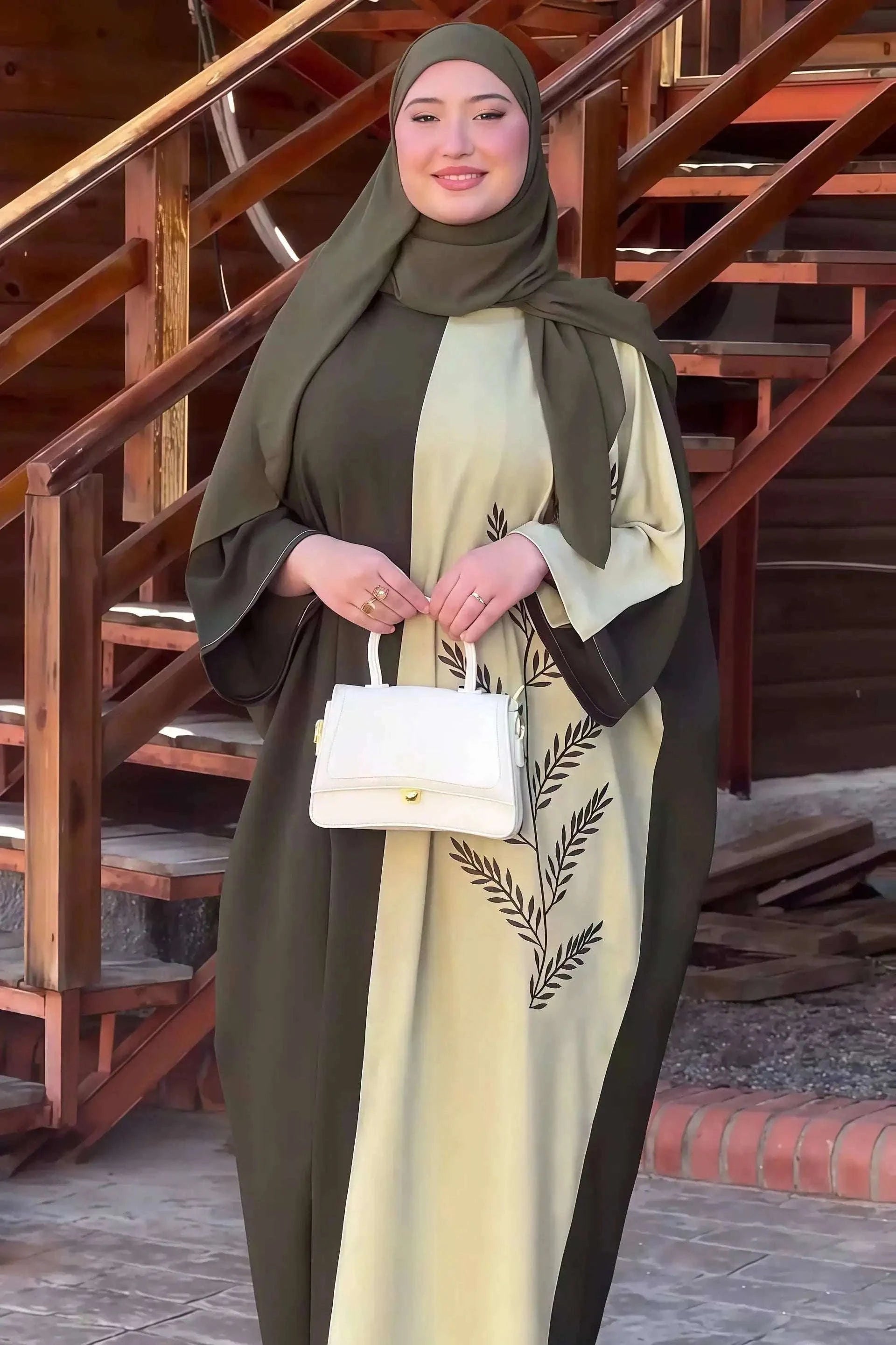 Luxury Olive Leaf Abaya – Two Tone Green Embroidered Maxi -  Default Title -  Abaya Vida
