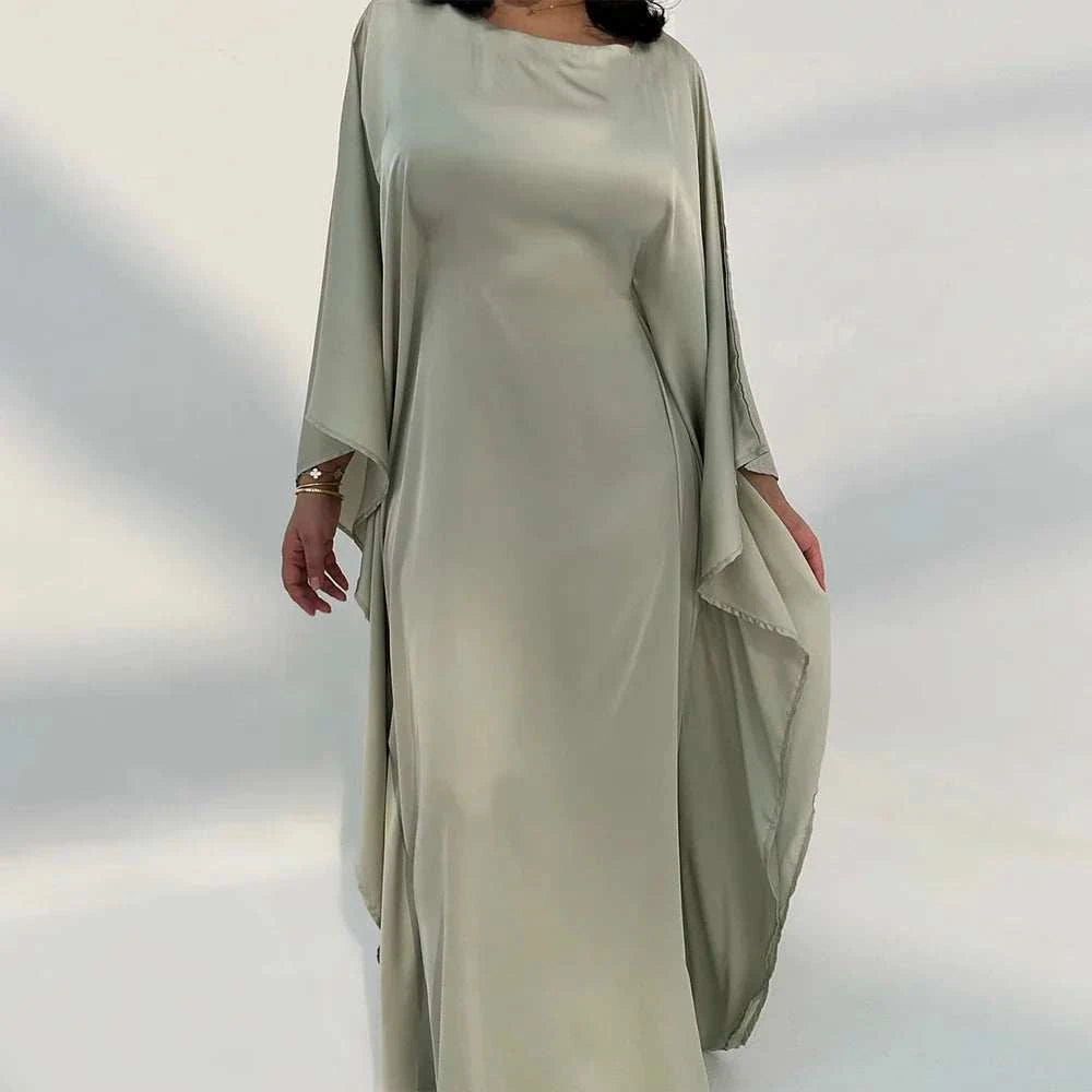 Luxury Satin Cloak Abaya – Rhinestone Evening Maxi Dress -  Blue -  Abaya Vida