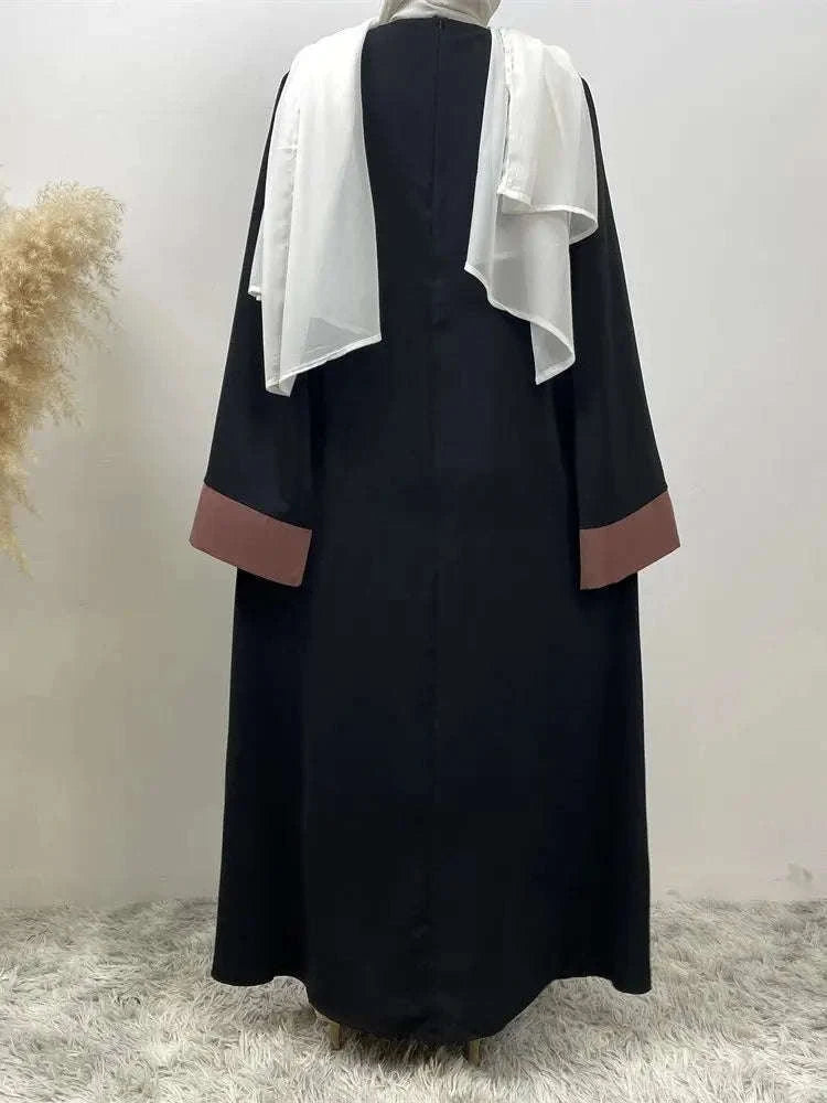 Luxury Splicing Faux Two-Piece Abaya – Zip Front Colour-Block Robe -  White Pink Dress / S -  Abaya Vida