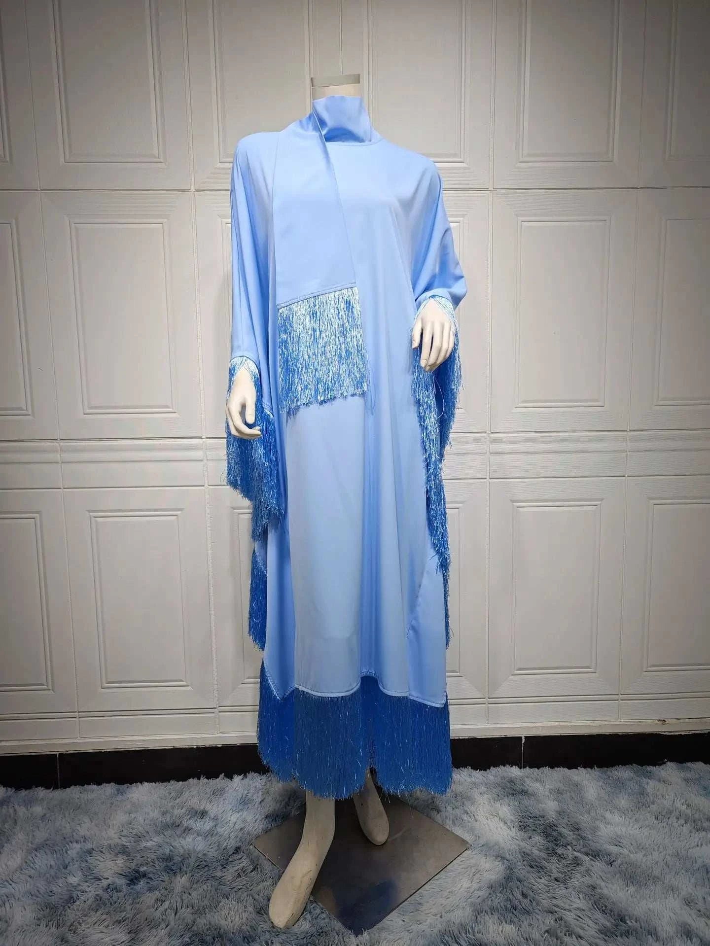 Luxury Tassel Kaftan Abaya – Farasha Butterfly Fringe Maxi -  Apricot -  Abaya Vida
