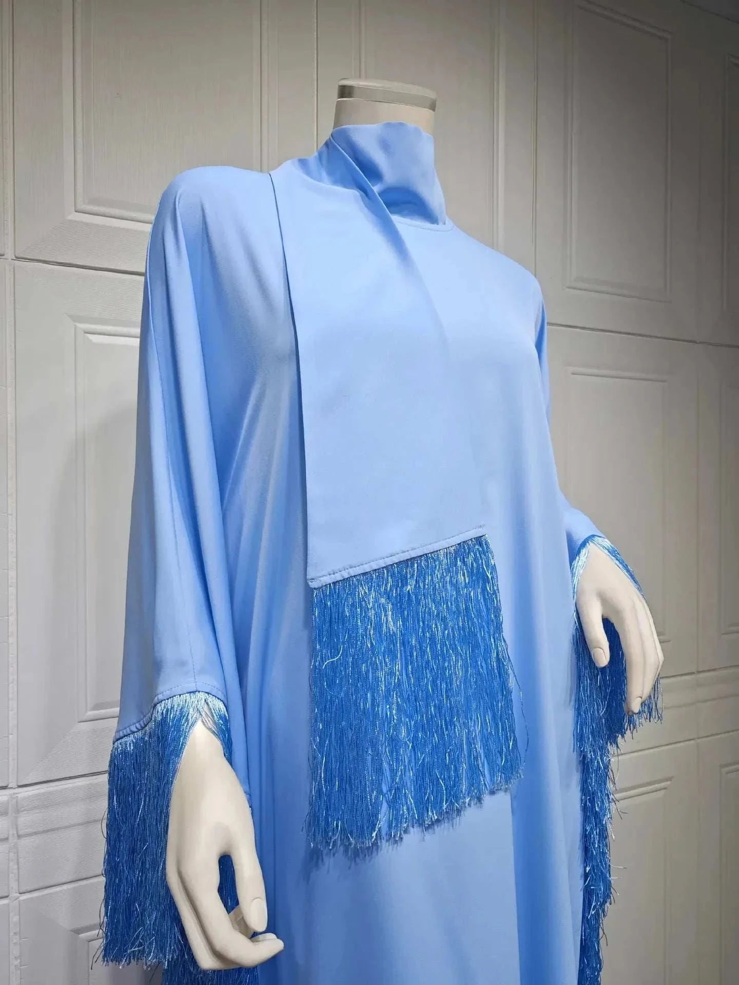 Luxury Tassel Kaftan Abaya – Farasha Butterfly Fringe Maxi -  Apricot -  Abaya Vida