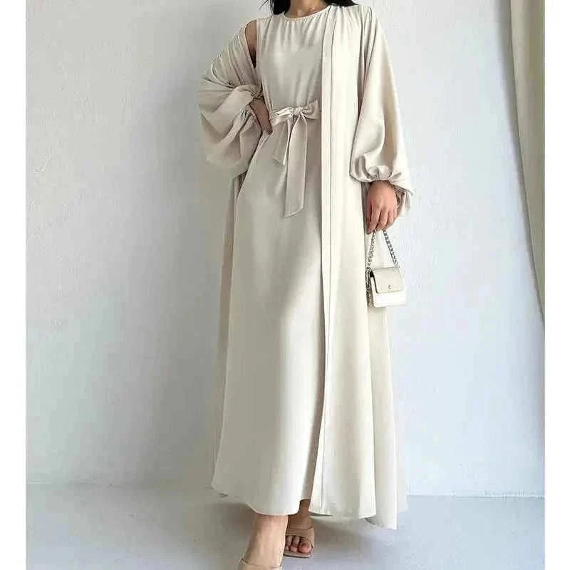 Luxury Two-Piece Modest Set – Open Abaya & Inner Maxi Dress -  Green / S -  Abaya Vida