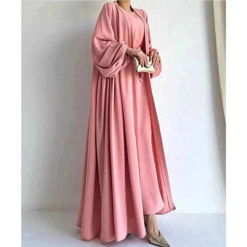 Luxury Two-Piece Modest Set – Open Abaya & Inner Maxi Dress -  Green / S -  Abaya Vida