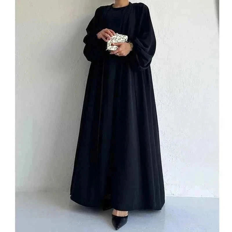 Luxury Two-Piece Modest Set – Open Abaya & Inner Maxi Dress -  Green / S -  Abaya Vida