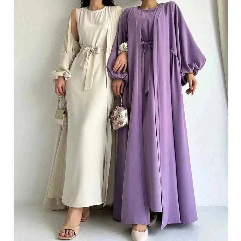 Luxury Two-Piece Modest Set – Open Abaya & Inner Maxi Dress -  Green / S -  Abaya Vida